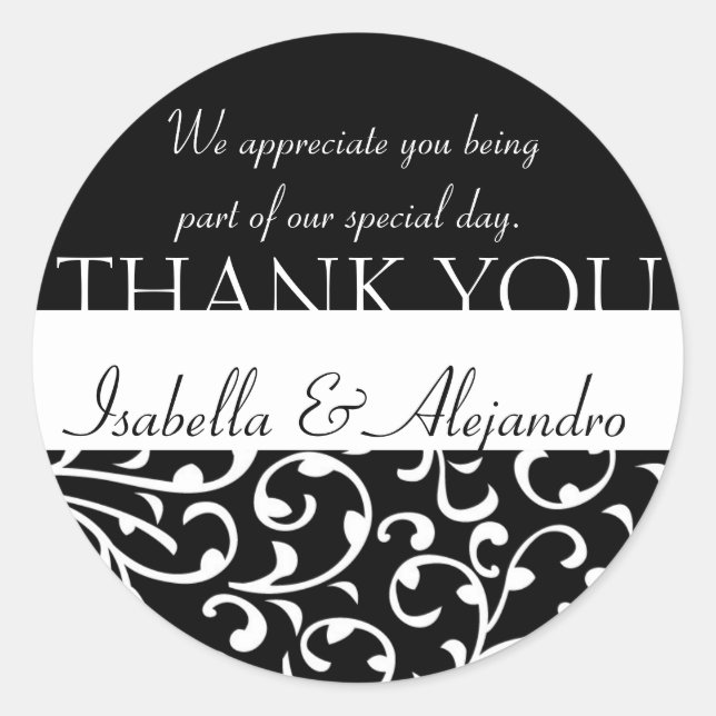 Damask Wedding Favor Stickers Thank You Message (Front)