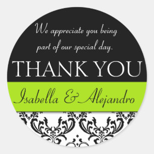 Damask Wedding Favor Thank You Label Lime Green