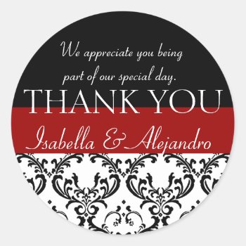 Damask Wedding Favour Thank You Label Red by DamaskGallery at Zazzle