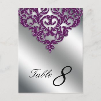 Damask Wedding Glitter Table Card Purple Silver by WeddingShop88 at Zazzle