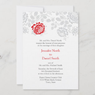 Damask Wedding Inviations Red And Gray Invitation