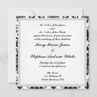Damask Wedding Invitation Black and White