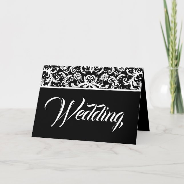Damask Wedding Invitation - -Black and White (Front)