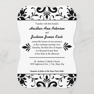 Damask Wedding Invitation Formal Black and White