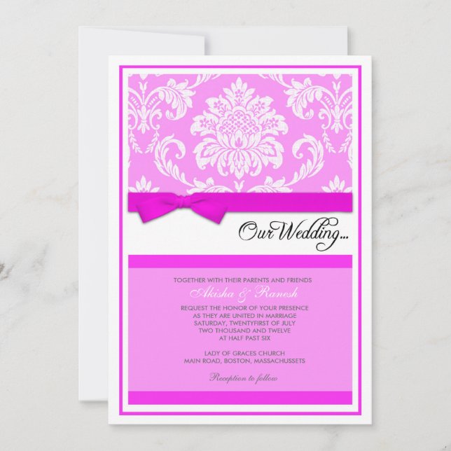 Damask Wedding Invitation in Pink (Front)