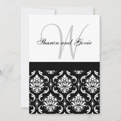 Damask Wedding Invitation Monogram &amp; Names Back
