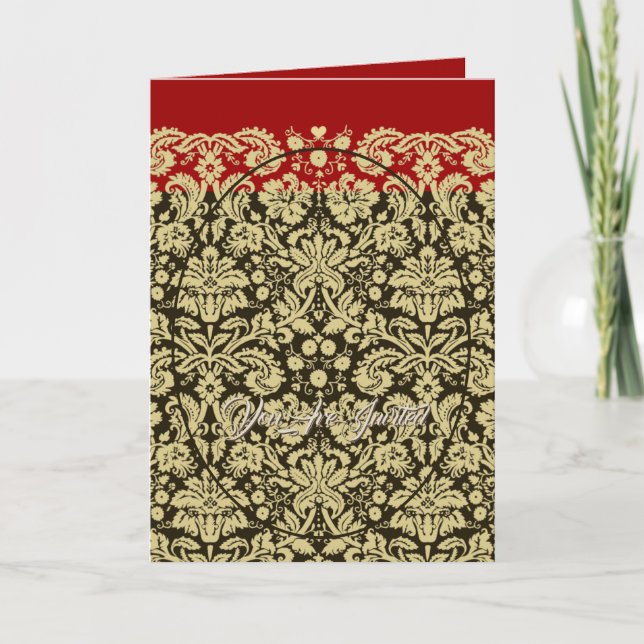 Damask Wedding Invitation Tan-Choose BackGround (Front)