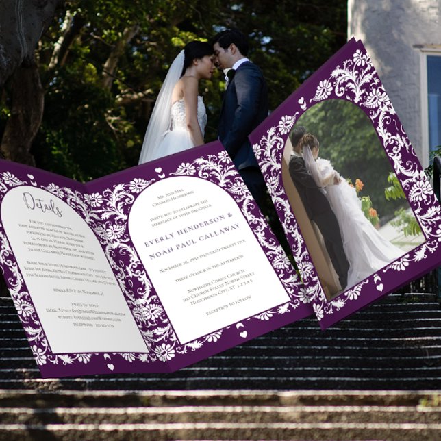 Damask Wedding Invitation White-Choose BackGround (Creator Uploaded)