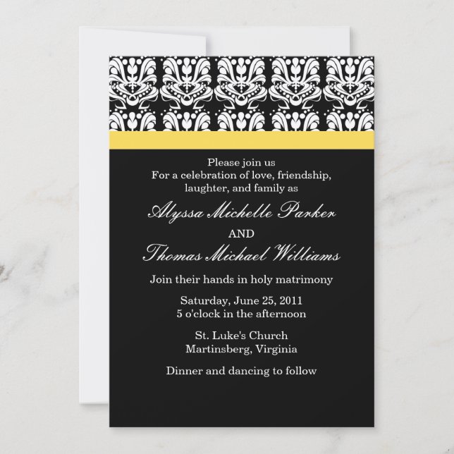 Damask Wedding Invitation (Yellow) (Front)