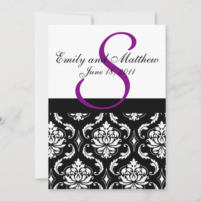Damask Wedding Invitations Purple Draft #3 (Front)