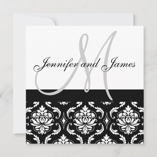 Damask Wedding Invitations with Monogram Names (Front)