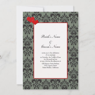 Damask Wedding Invitations with Red Trim Self Host