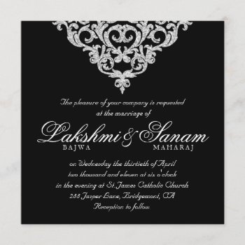 Damask Wedding Invite Diamond Sparkle Silver Lace by WeddingShop88 at Zazzle