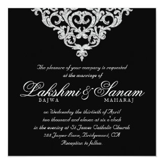 Damask Wedding Invite Diamond Sparkle Silver Lace