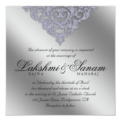 Damask Wedding Invite Sparkle Silver Lace | Zazzle