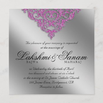 Damask Wedding Invite Sparkle Silver Pink by WeddingShop88 at Zazzle