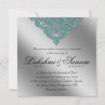 Damask Wedding Invite Sparkle Silver Teal at Zazzle
