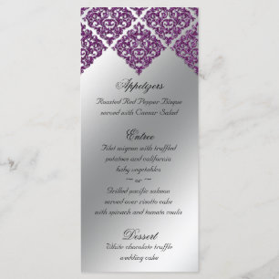 Damask Wedding Menu Cards Purple Glitter Bright