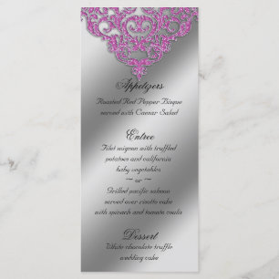 Damask Wedding Menu Cards Sparkle Pink