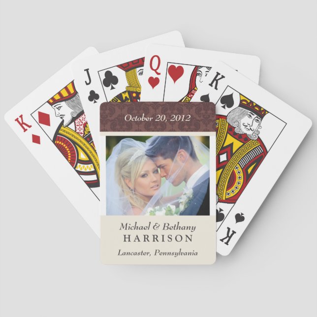 Damask Wedding Photo Personalized Playing Cards (Back)