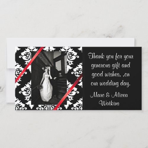 Damask Wedding Photo Thank You Card