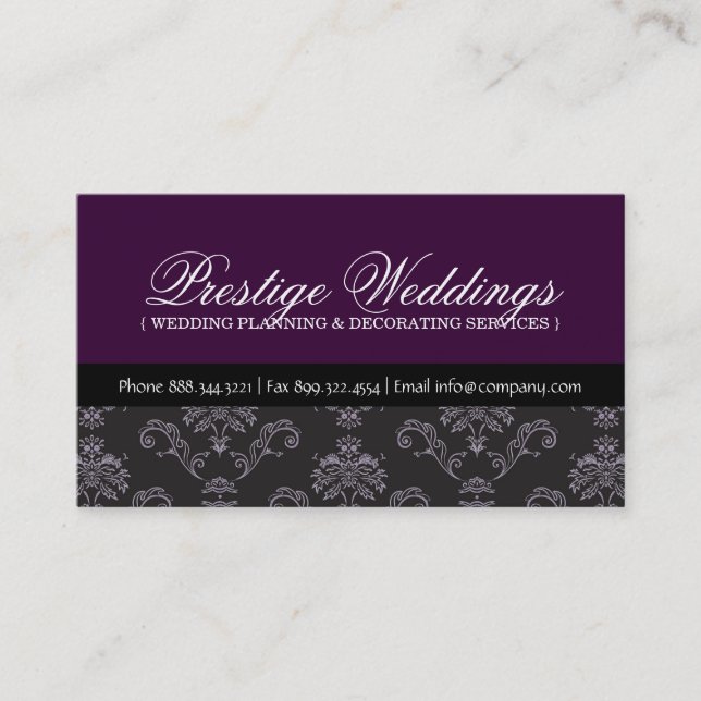 Damask Wedding Planner Business Card (Front)