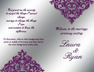 purple silver wedding programs