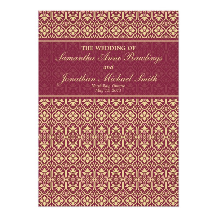 Damask Wedding Program  Rouge & Cream Announcements