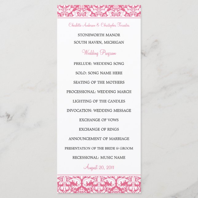 Damask Wedding Programs (Honeysuckle) 2-Sided (Front)
