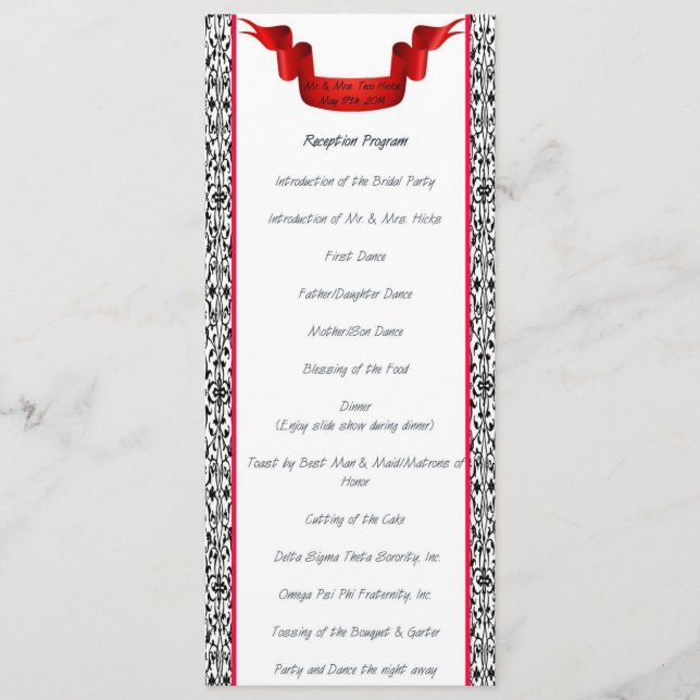 Damask Wedding Reception Program (Front)