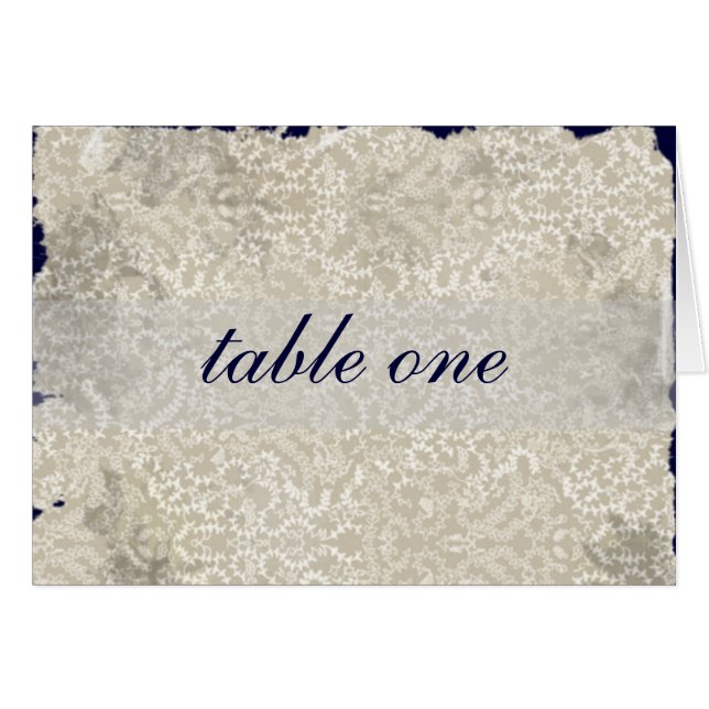 Damask Wedding Reception Table Cards, Navy Blue Cards (Front Horizontal)