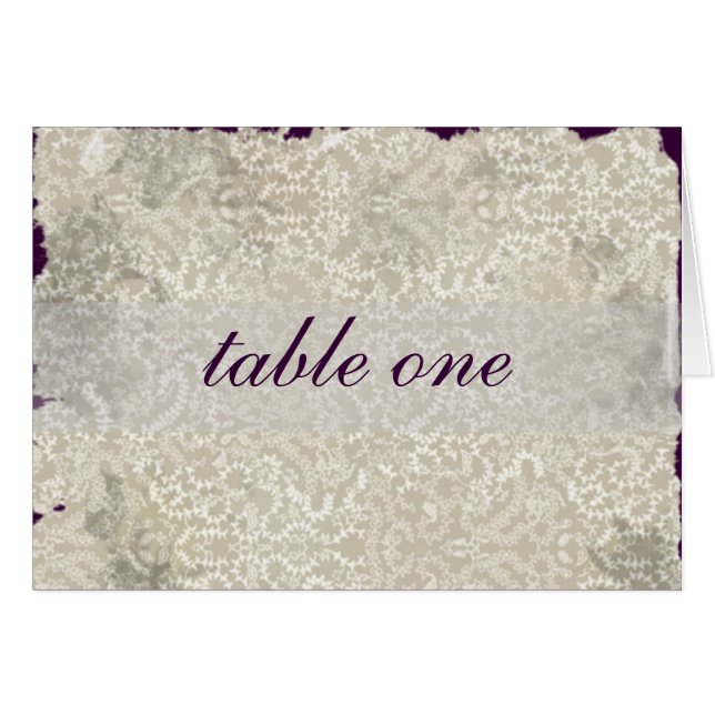 Damask Wedding Reception Table Cards, Purple (Front Horizontal)