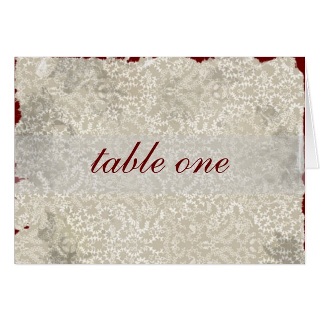 Damask Wedding Reception Table Cards, Red Cards (Front Horizontal)