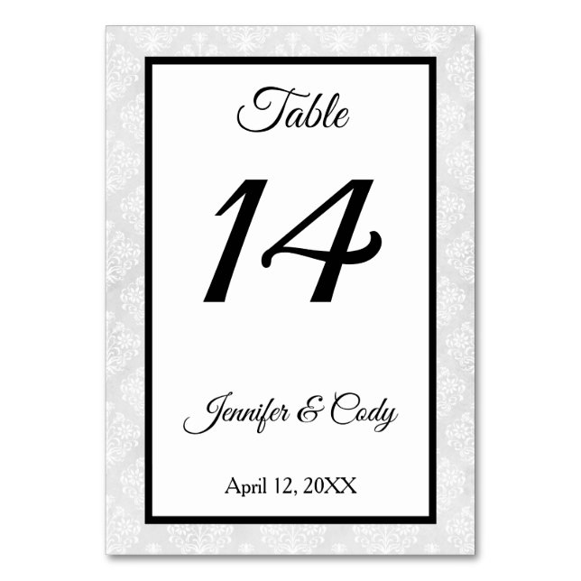 Damask Wedding Reception Table Number Card (Front)