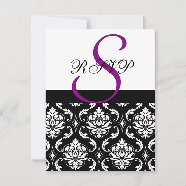 Damask Wedding RSVP Cards Purple (Front)