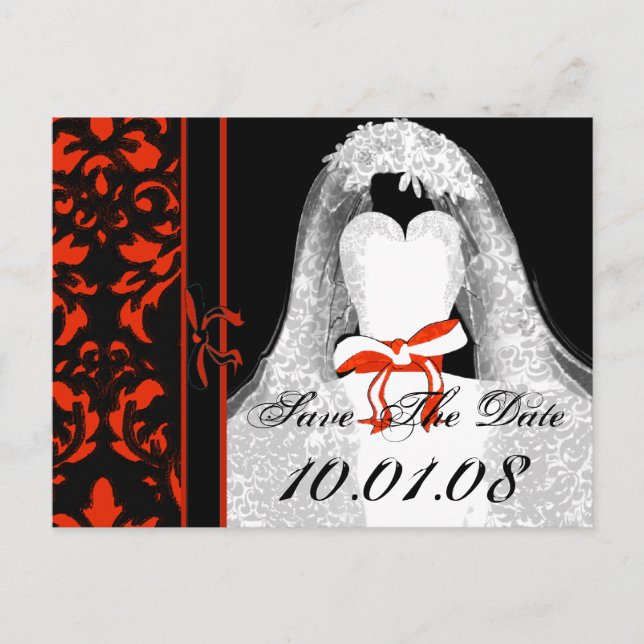 Damask Wedding Save The Date Announcement Postcard (Front)