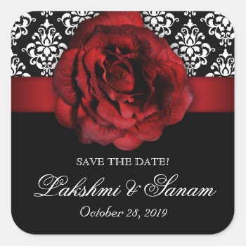 Damask Wedding Stickers Red Rose Christmas by WeddingShop88 at Zazzle