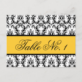 Damask Wedding Table Number Card Yellow Black