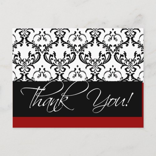 Damask Wedding Thank You Postcards Red