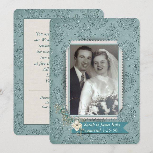 Damask Wedding Vow Renewal with photo Invitation (Front/Back)