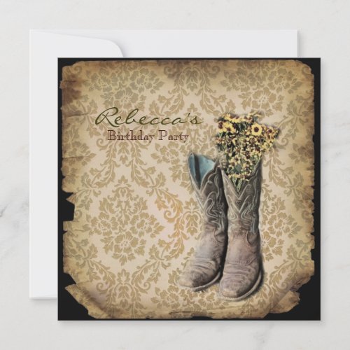 elegant country cowboy  vintage birthday party announcement