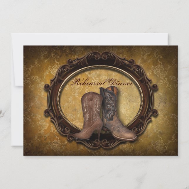 damask Western Cowboy wedding Rehearsal Dinner Invitation (Back)