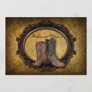 damask Western Cowboy wedding Rehearsal Dinner Invitation