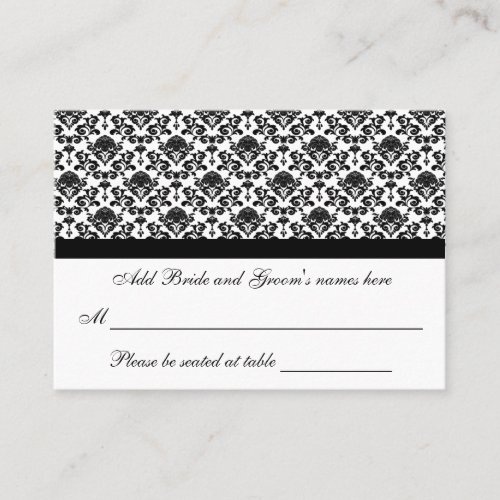 Damask White And Black Formal Seating Place Card Business Card Templates