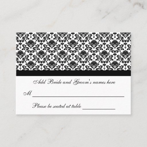Customizable Damask White And Black Formal Seating Place Card Business Card Templates