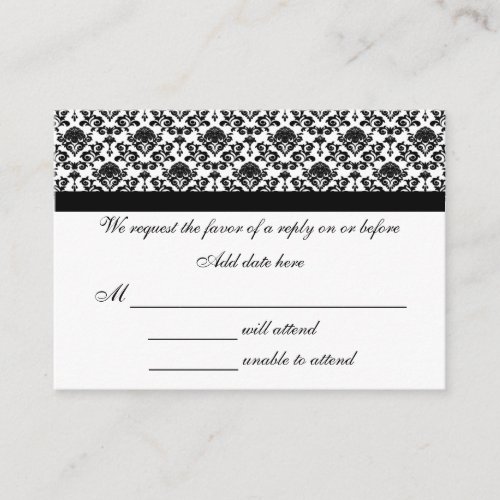 Damask White And Black Response Card Business Cards