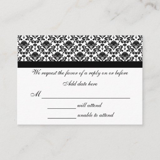 Customizable Damask White And Black Response Card Business Cards