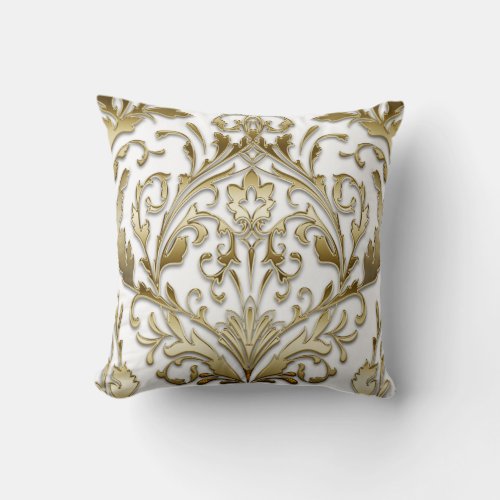 Damask white and gold floral vintage elegant throw pillow