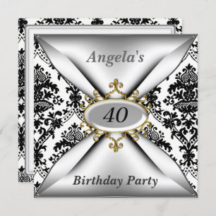 Damask White Birthday Party Celebration Invitation
