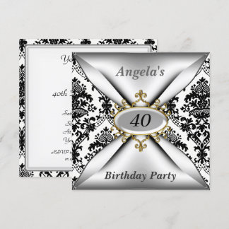 Damask White Birthday Party Celebration Invitation